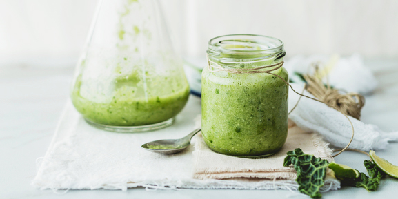 Green smoothie on a marble